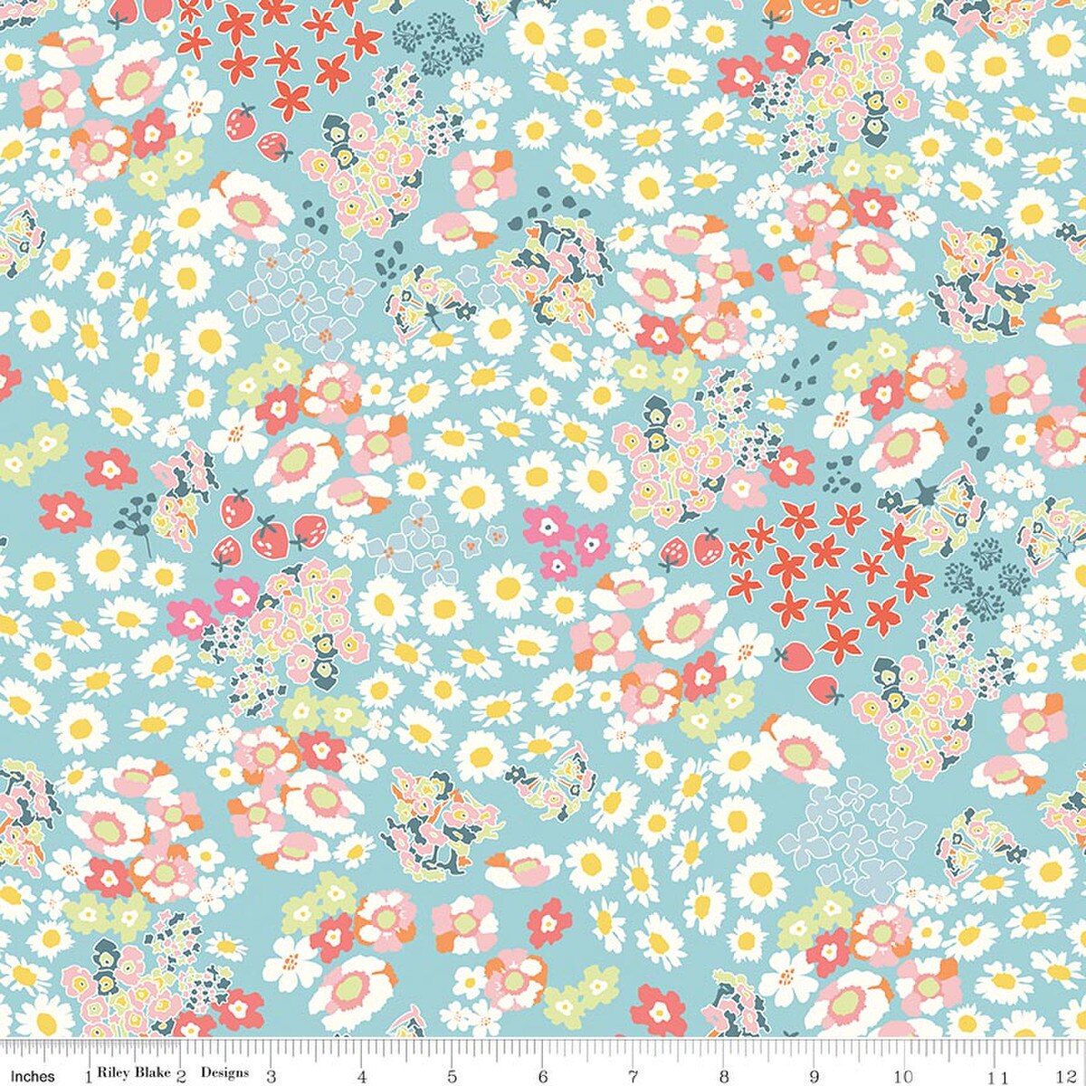 Cotton Nook C17971­-AQUA Flowerbed Riley Blake Half Yard