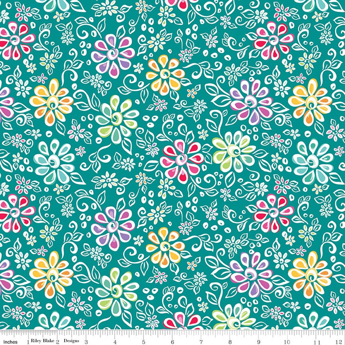 Chasing Rainbows C18010­-TEAL Main Teal Leslie Ryan Riley Blake Half Yard