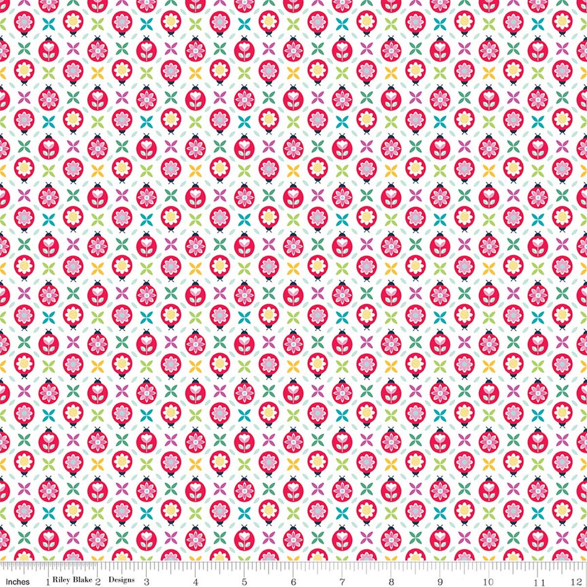 Chasing Rainbows C18011­-WHITE Cute as a Bug White Leslie Ryan Riley Blake Half Yard