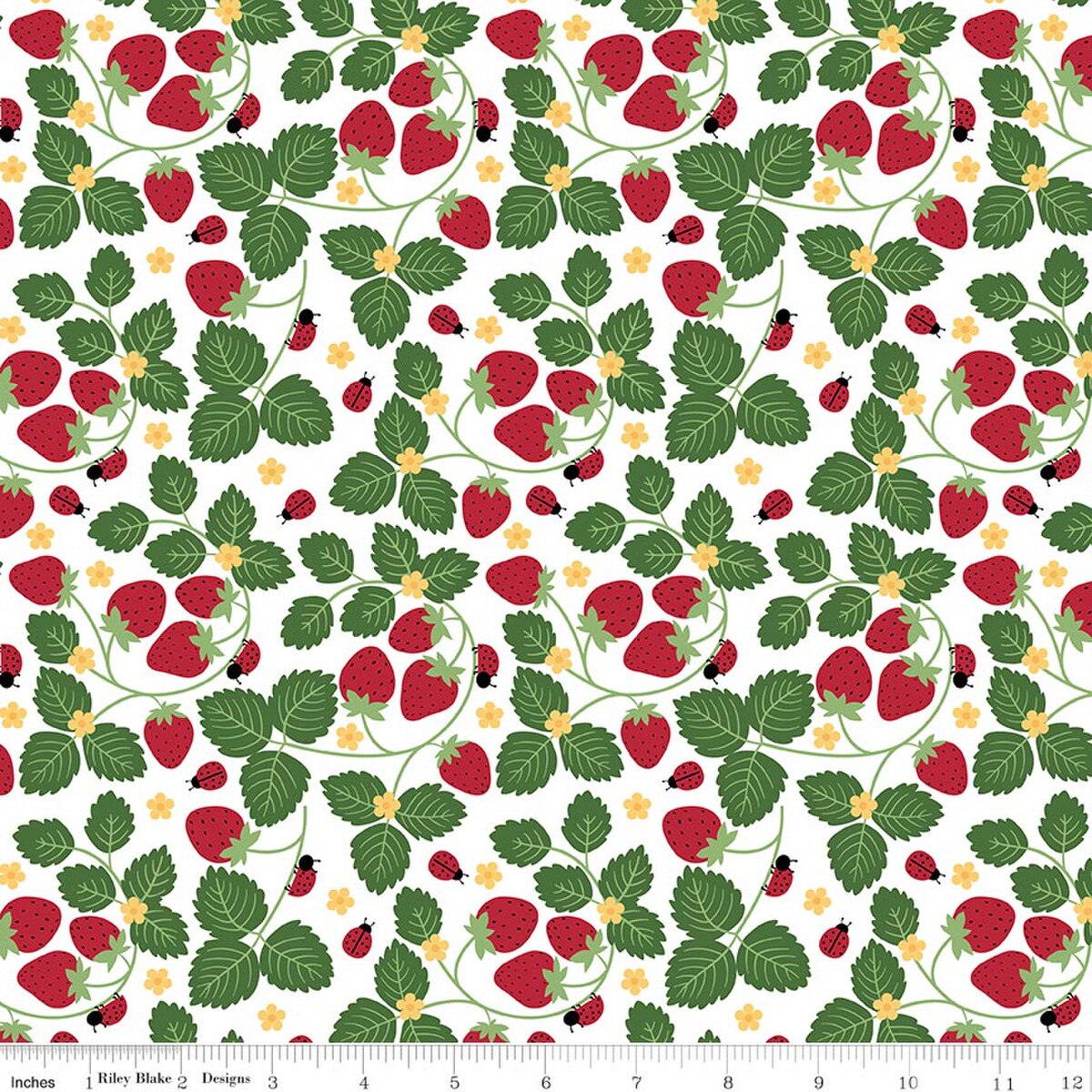 Little Ladybug C18031­-WHITE Strawberries Riley Blake Half Yard