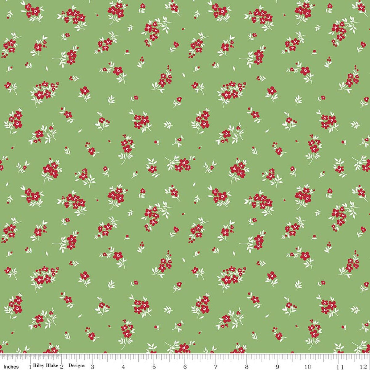 Little Ladybug C18033­-GREEN Mini Flowers Riley Blake Half Yard