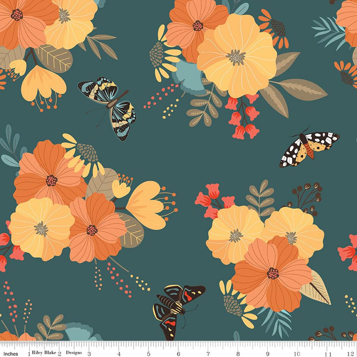 Secret Garden C18040­-TEAL Main Riley Blake Half Yard