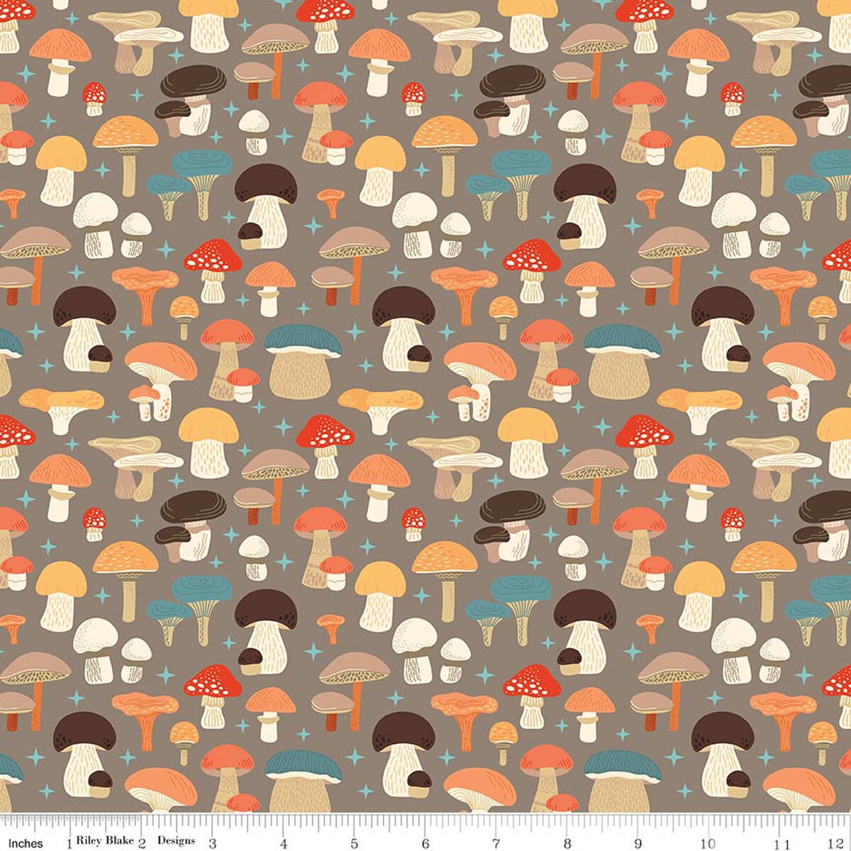Secret Garden C18041­-CHESTNUT Mushrooms Riley Blake Half Yard