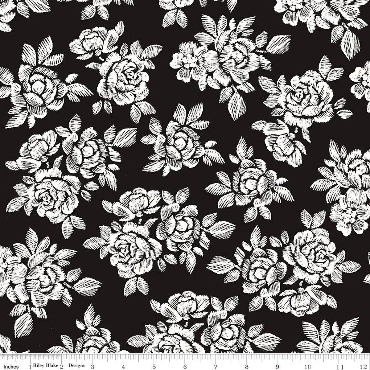 Moonlit Trellis Roses Black C18210-BLACK My Mind's Eye Riley Blake Half Yard