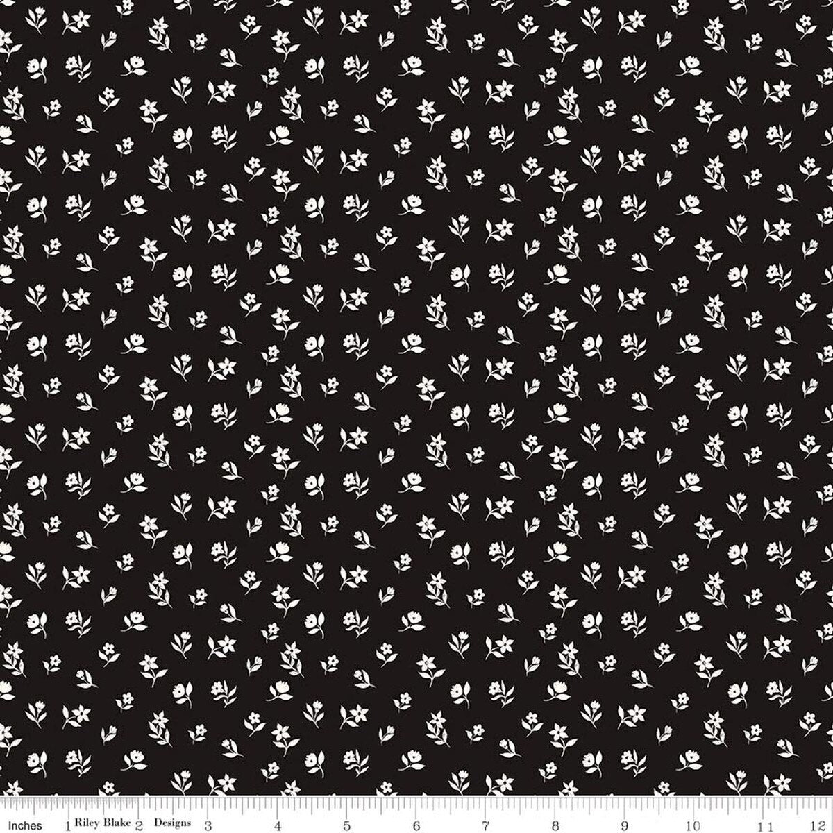 Moonlit Trellis Flower Toss Black C18213-BLACK My Mind's Eye Riley Blake Half Yard