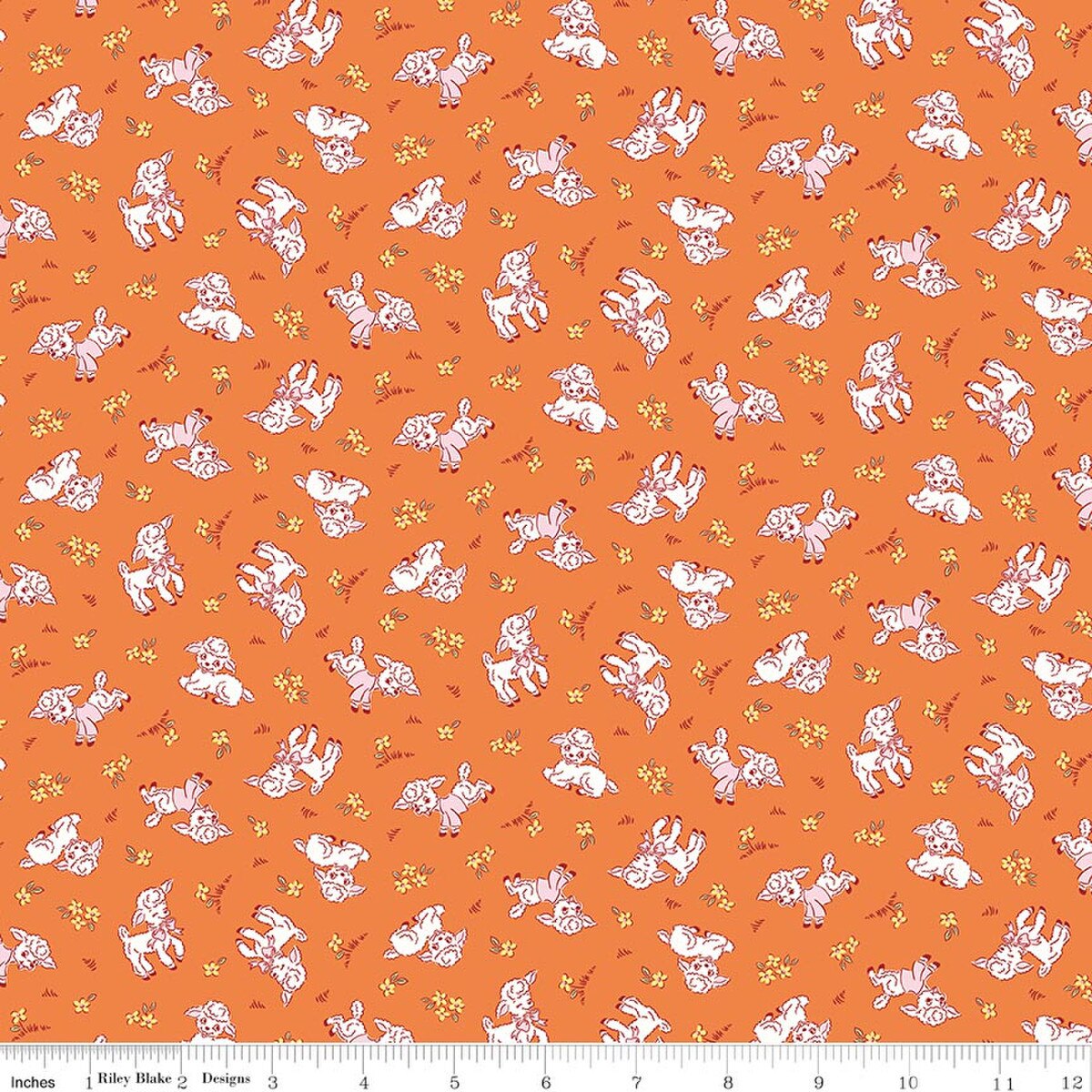 Traditional 30's C18241-ORANGE Lambs Orange Lindsay Wilkes Riley Blake Half Yard