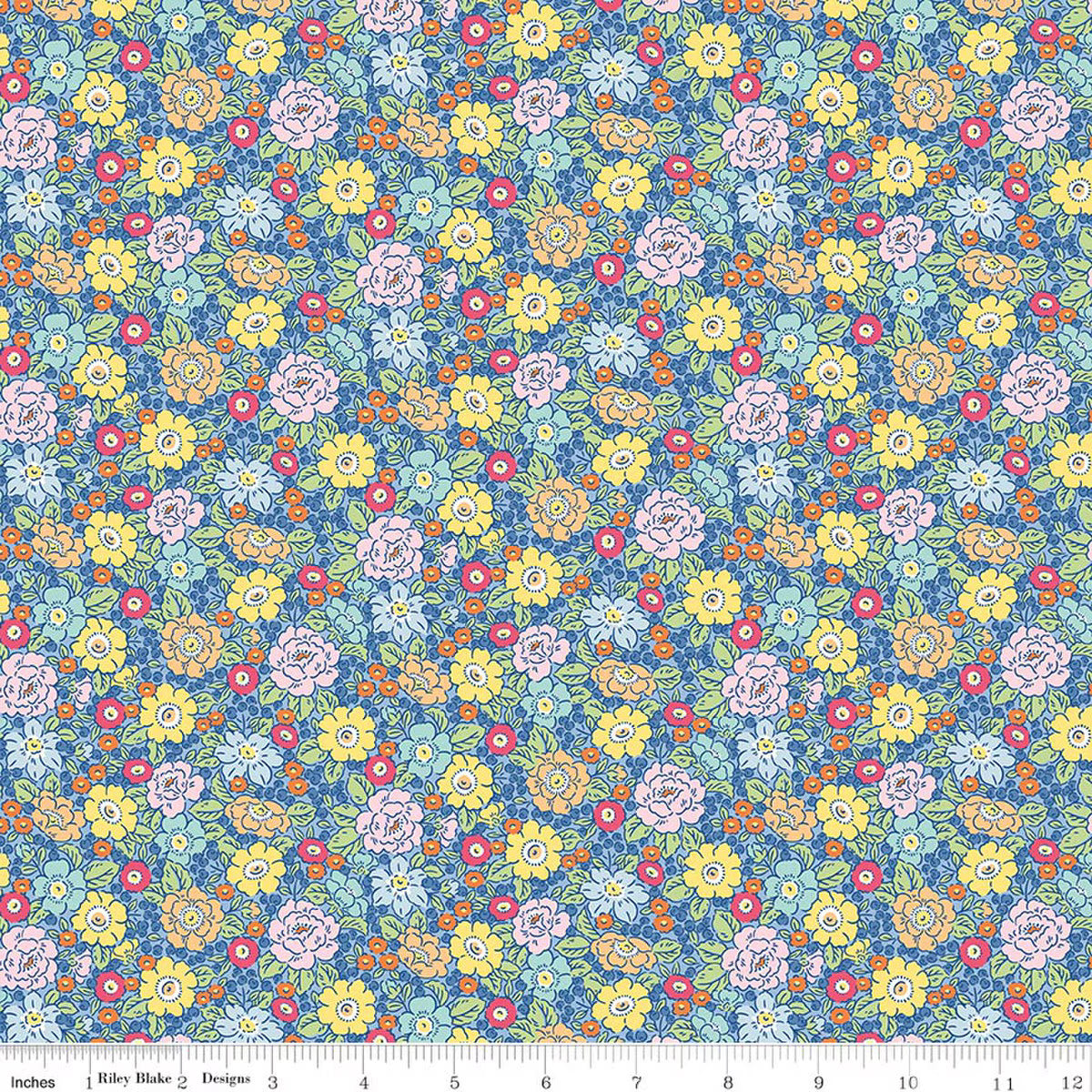Traditional 30's C18246-BLUE Floral Blue Lindsay Wilkes Riley Blake Half Yard