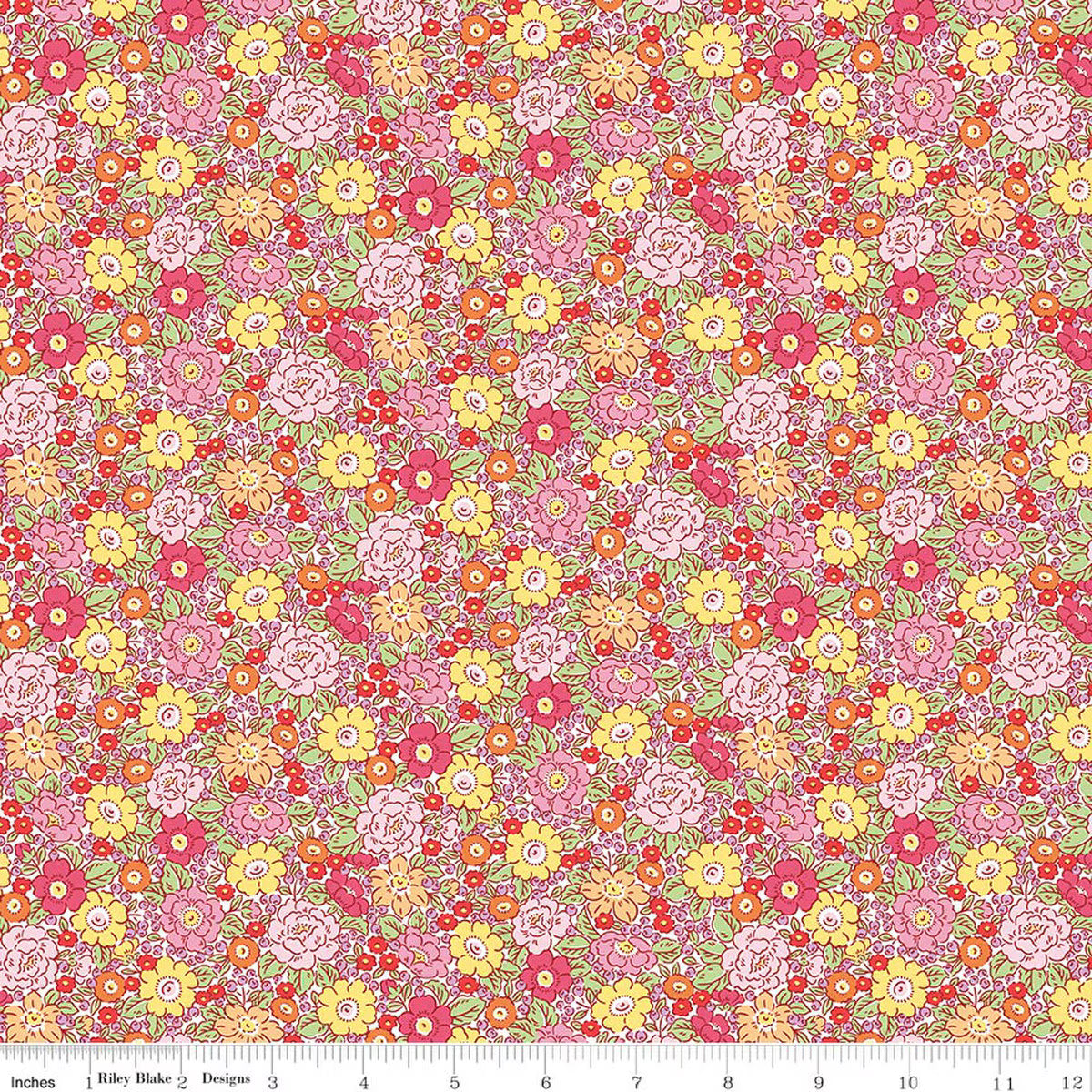 Traditional 30's C18246-PINK Floral Pink Lindsay Wilkes Riley Blake Half Yard