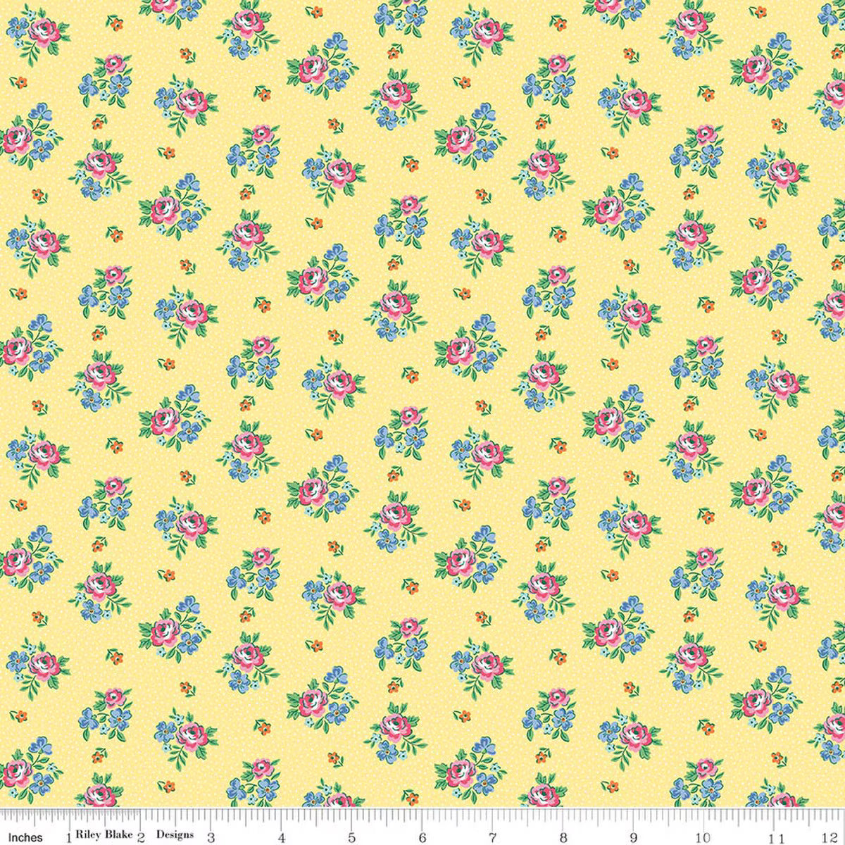 Traditional 30's C18248-YELLOW Scattered Floral Yellow Lindsay Wilkes Riley Blake Half Yard