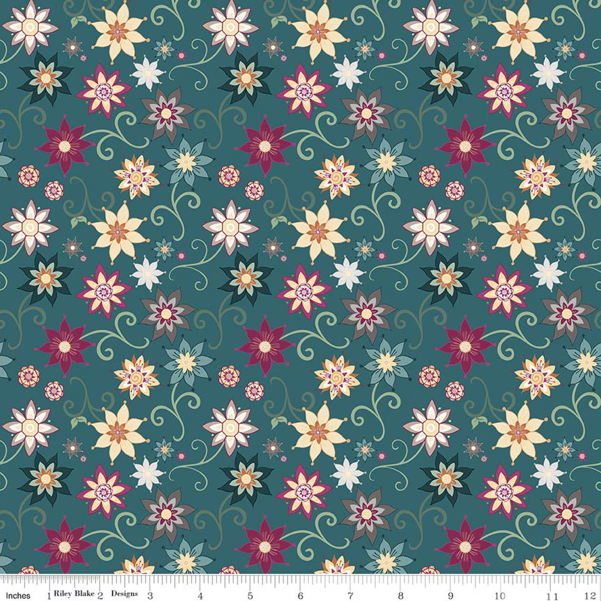Where the Wild Flowers Are C18251-TEAL Dance Teal Judi Madsen Riley Blake Half Yard