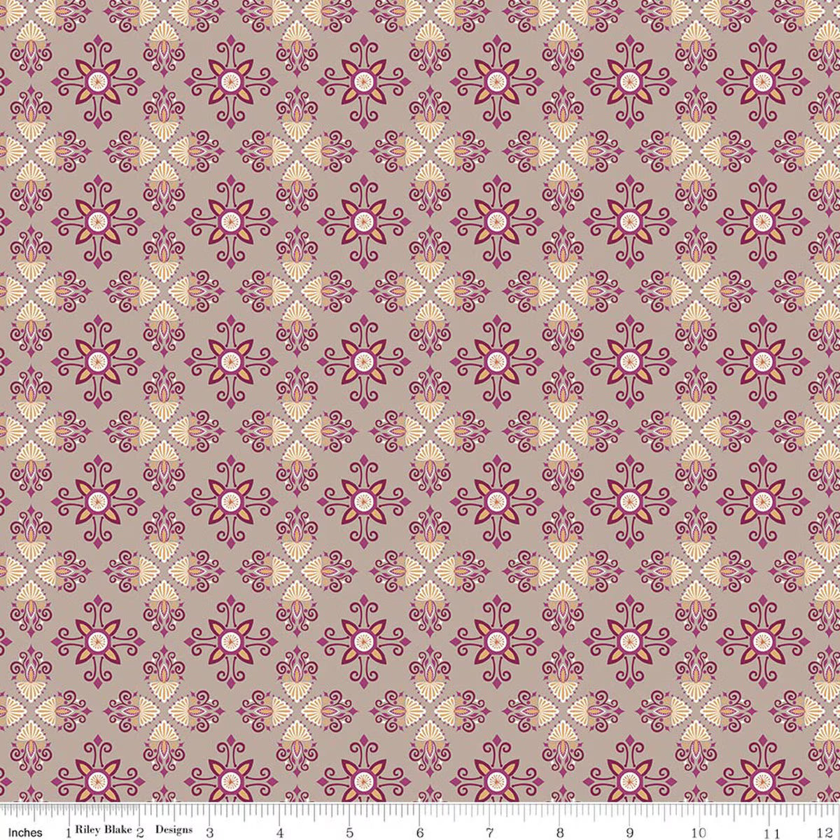 Where the Wild Flowers Are C18252-PEWTER Damask Pewter Judi Madsen Riley Blake Half Yard