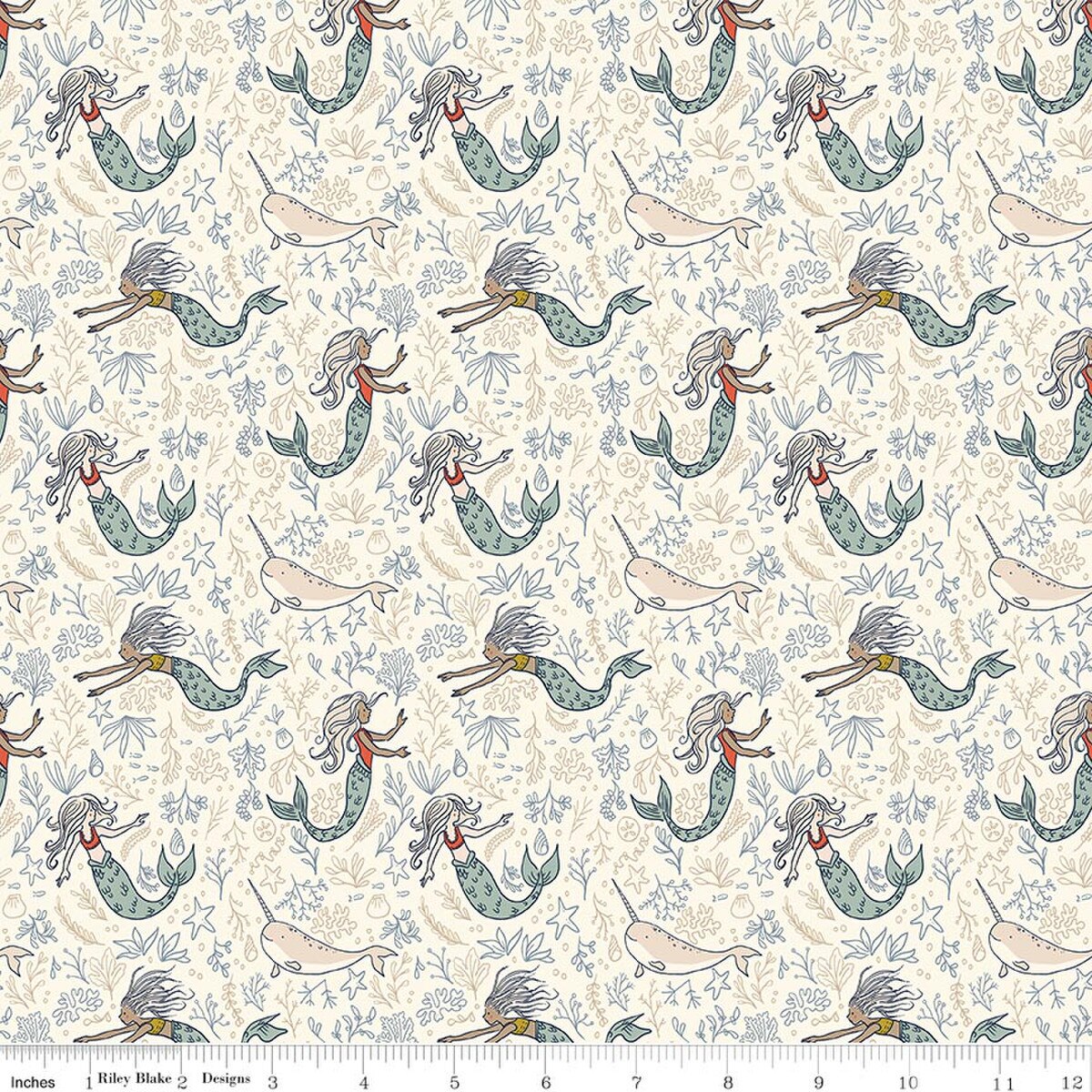 Story Land Mermaids Cream C18302-CREAM Sarah Jane Riley Blake Half Yard