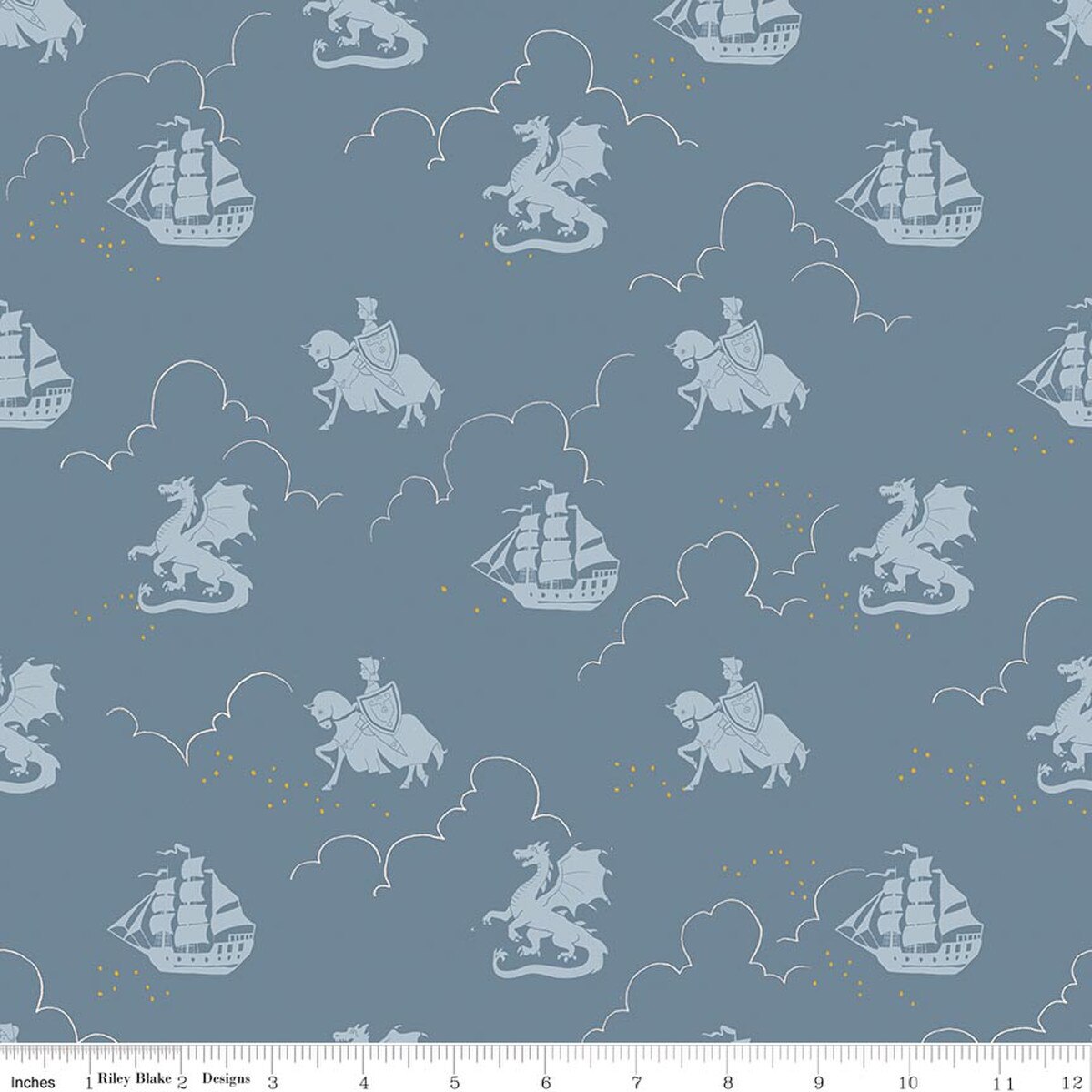 Story Land In the Knight Blue C18304-BLUE Sarah Jane Riley Blake Half Yard