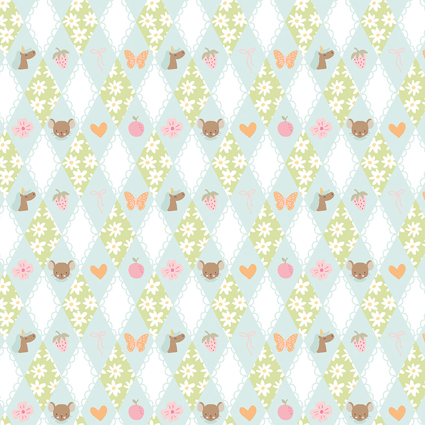 Little Posies C18321-AQUA Diamonds Aqua Riley Blake Half Yard