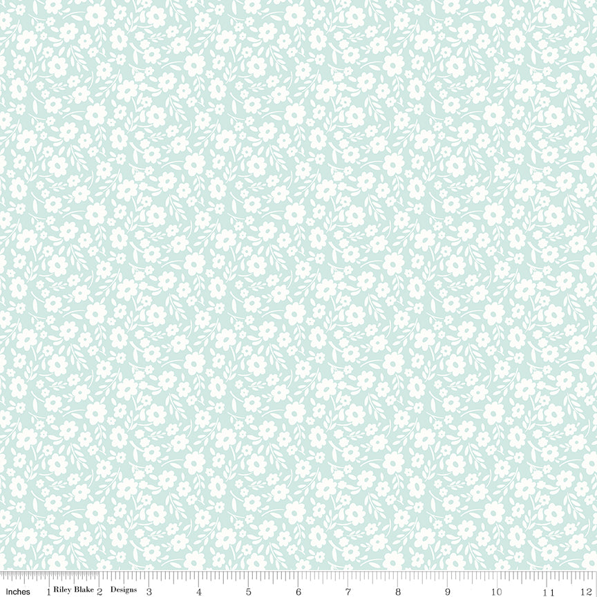 Little Posies Floral Aqua C18322-AQUA Cayla Naylor Riley Blake Half Yard
