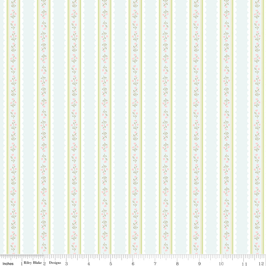 Little Posies Stripes Powder C18324-POWDER Cayla Naylor Riley Blake Half Yard