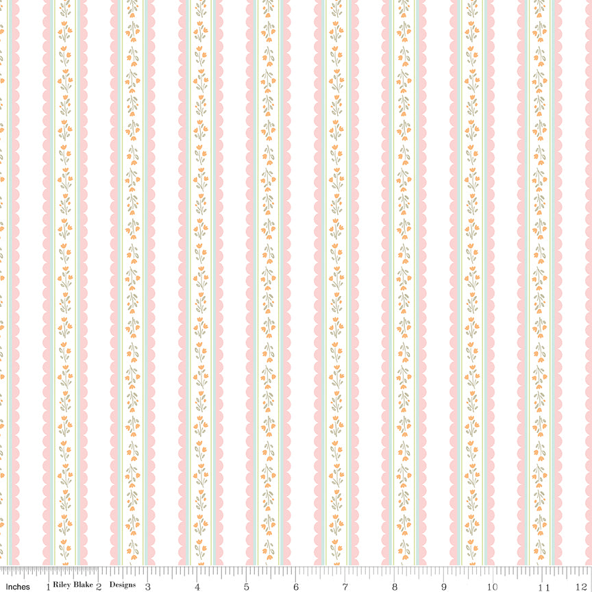 Little Posies Stripes White C18324-WHITE Cayla Naylor Riley Blake Half Yard