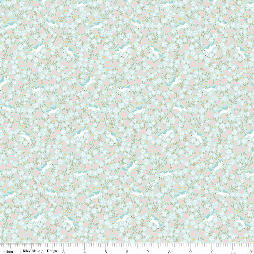 Little Posies Unicorns Aqua C18325-AQUA Cayla Naylor Riley Blake Half Yard
