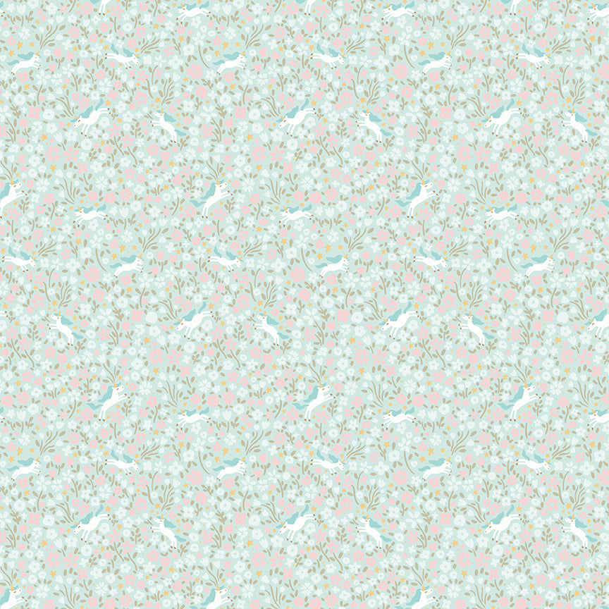 Little Posies Unicorns Aqua C18325-AQUA Cayla Naylor Riley Blake Half Yard