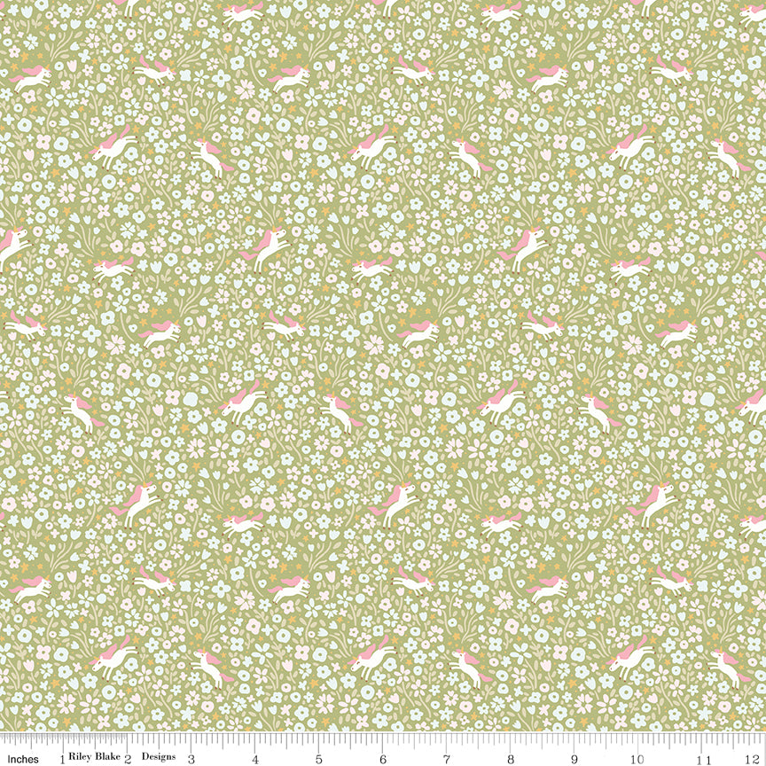 Little Posies Unicorns Green C18325-GREEN Cayla Naylor Riley Blake Half Yard