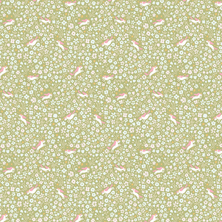 Little Posies Unicorns Green C18325-GREEN Cayla Naylor Riley Blake Half Yard