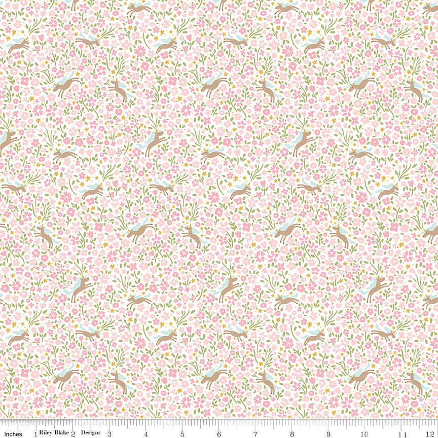Little Posies Unicorns Pink C18325-PINK Cayla Naylor Riley Blake Half Yard