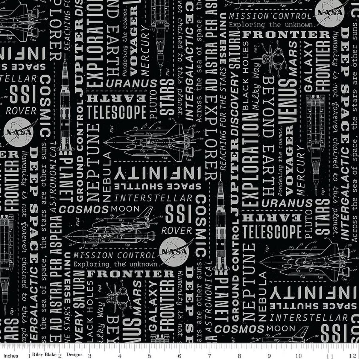 Reach for the Stars with NASA Text Black C18332-BLACK Riley Blake Half Yard