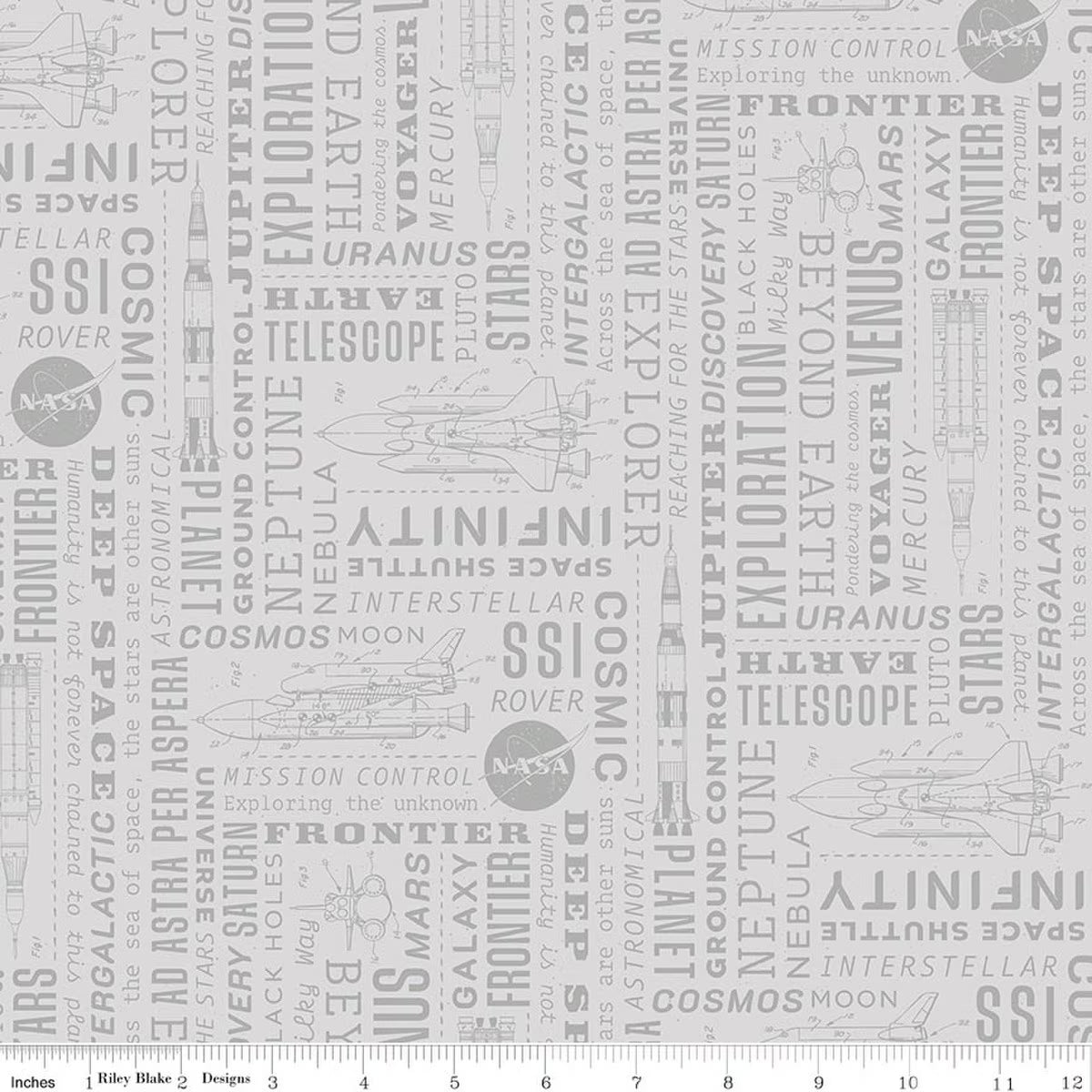 Reach for the Stars with NASA Text Gray C18332-GRAY Riley Blake Half Yard
