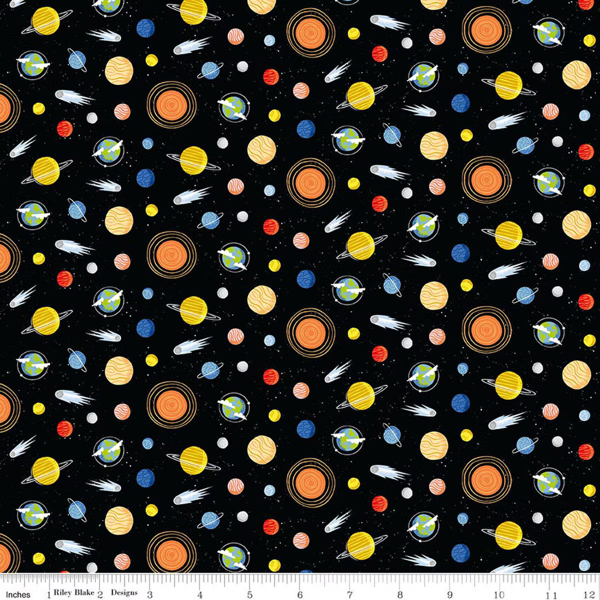 Reach for the Stars with NASA Planets Black C18335-BLACK Riley Blake Half Yard