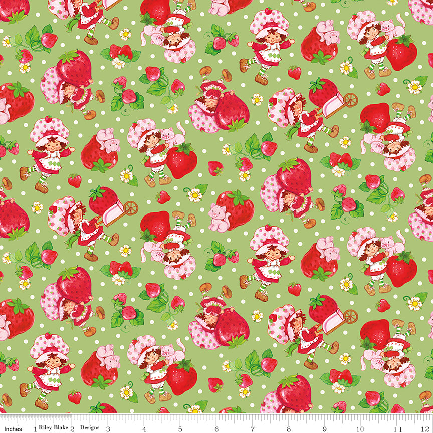 The World of Strawberry Shortcake Toss Green Half Yard C18561-GREEN Riley Blake