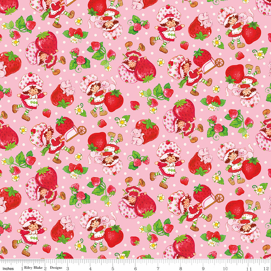 The World of Strawberry Shortcake Toss Pink Half Yard C18561-PINK Riley Blake