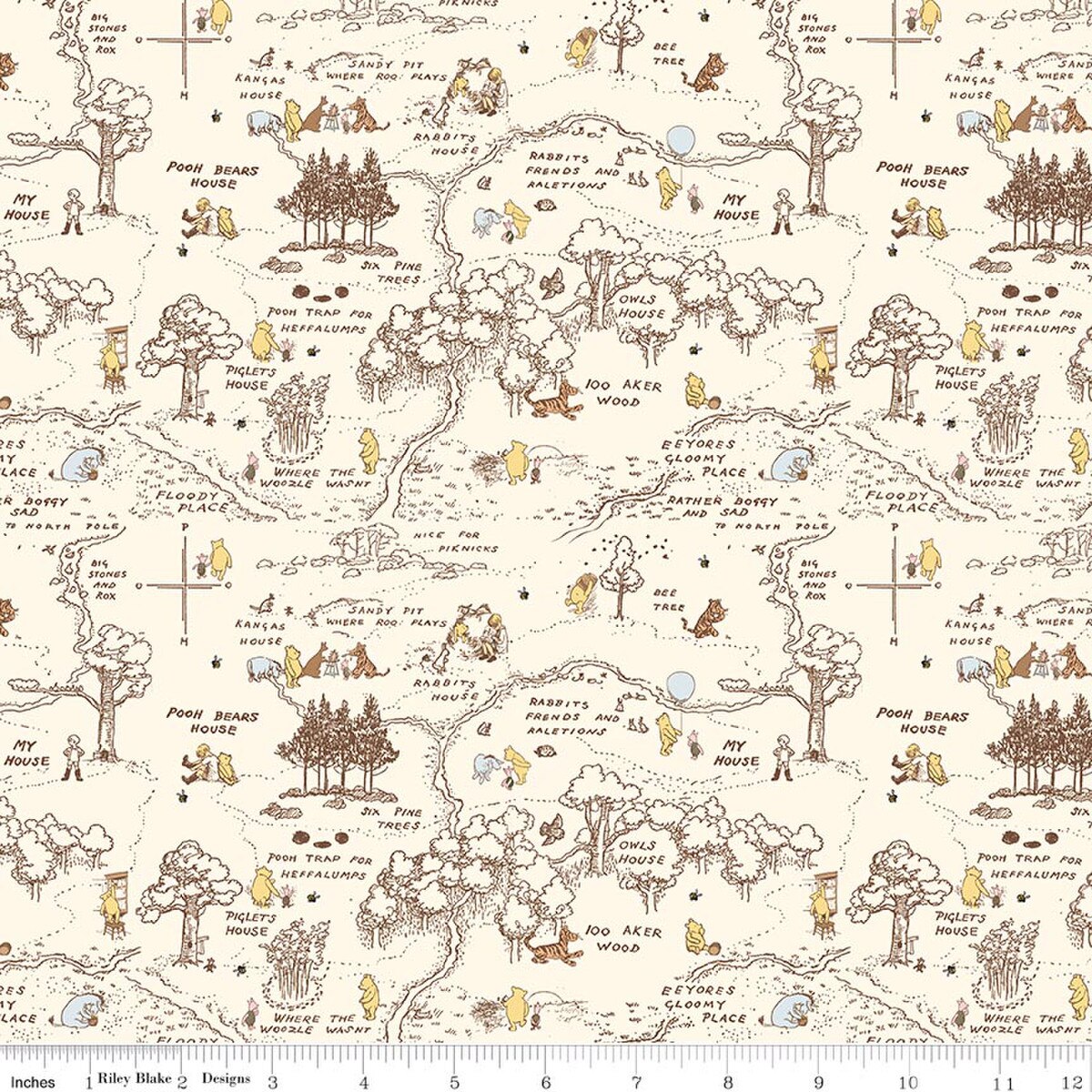 Winnie-the-Pooh Baby C18592-CREAM 100 Aker Map Echo Park Riley Blake Half Yard