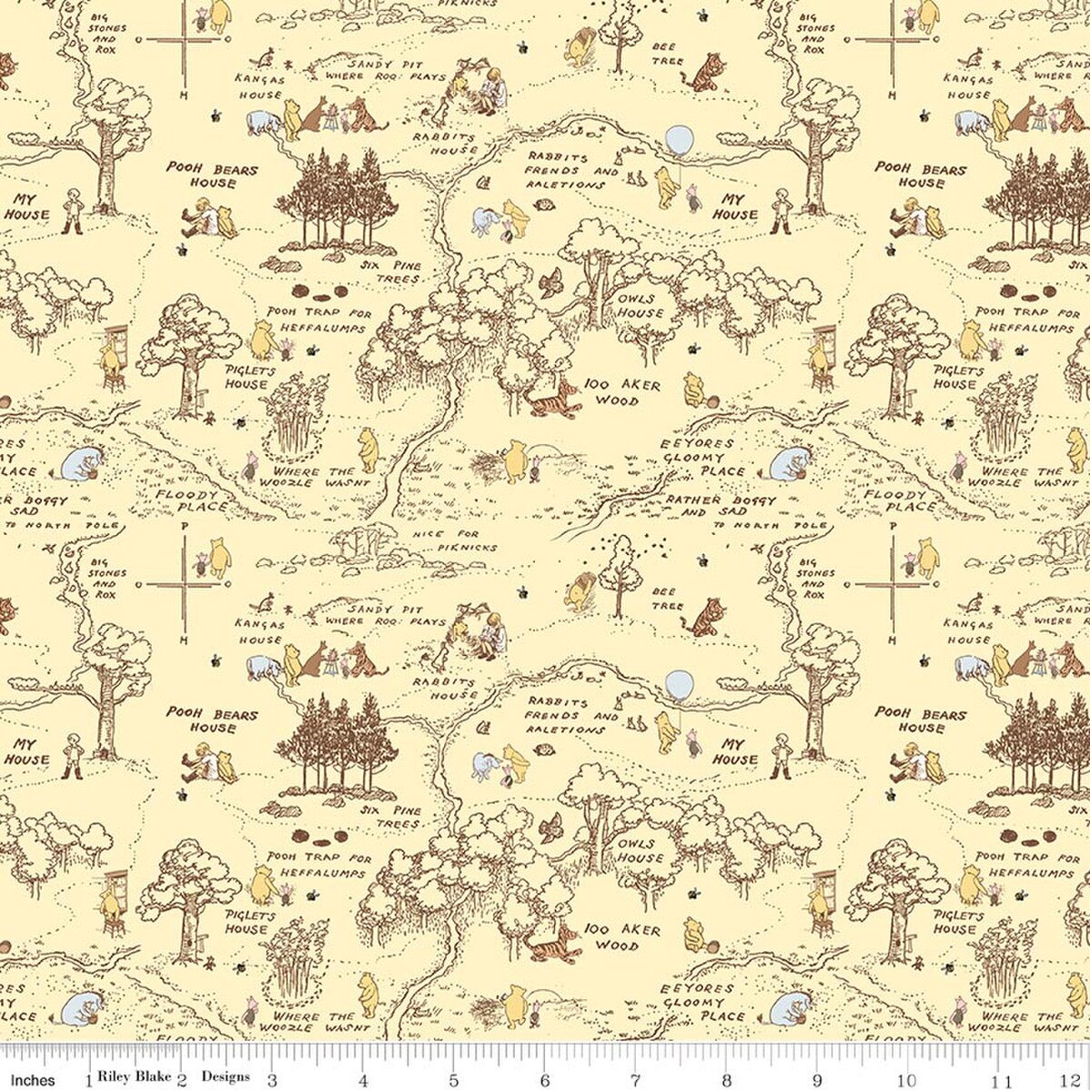 Winnie-the-Pooh Baby C18592-YELLOW 100 Aker Map Echo Park Riley Blake Half Yard