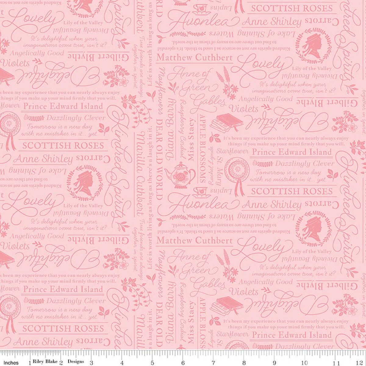 Anne with an E Text Pink Riley Blake C18671-­PINK Half Yard