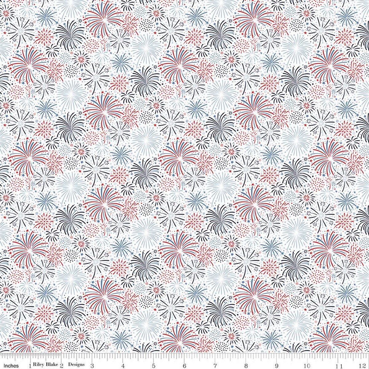 Hooray for the USA Fireworks White Dani Mogstad Riley Blake Designs C18692­-WHITE Half Yard