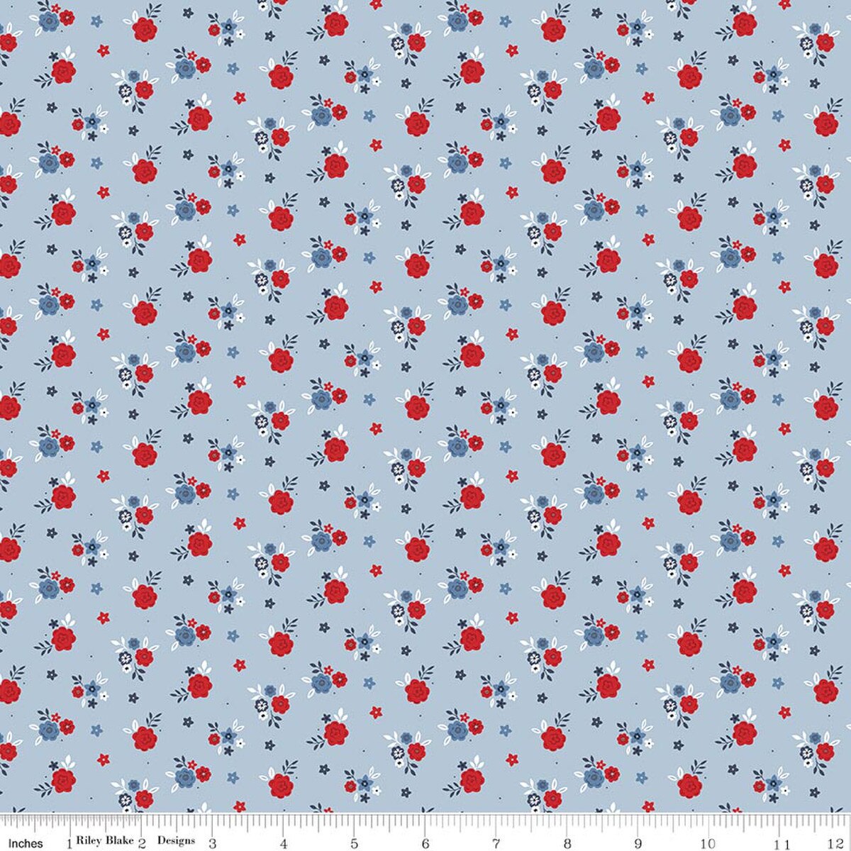 Hooray for the USA C18695-BLUE Flower Blue Dani Mogstad Riley Blake Half Yard