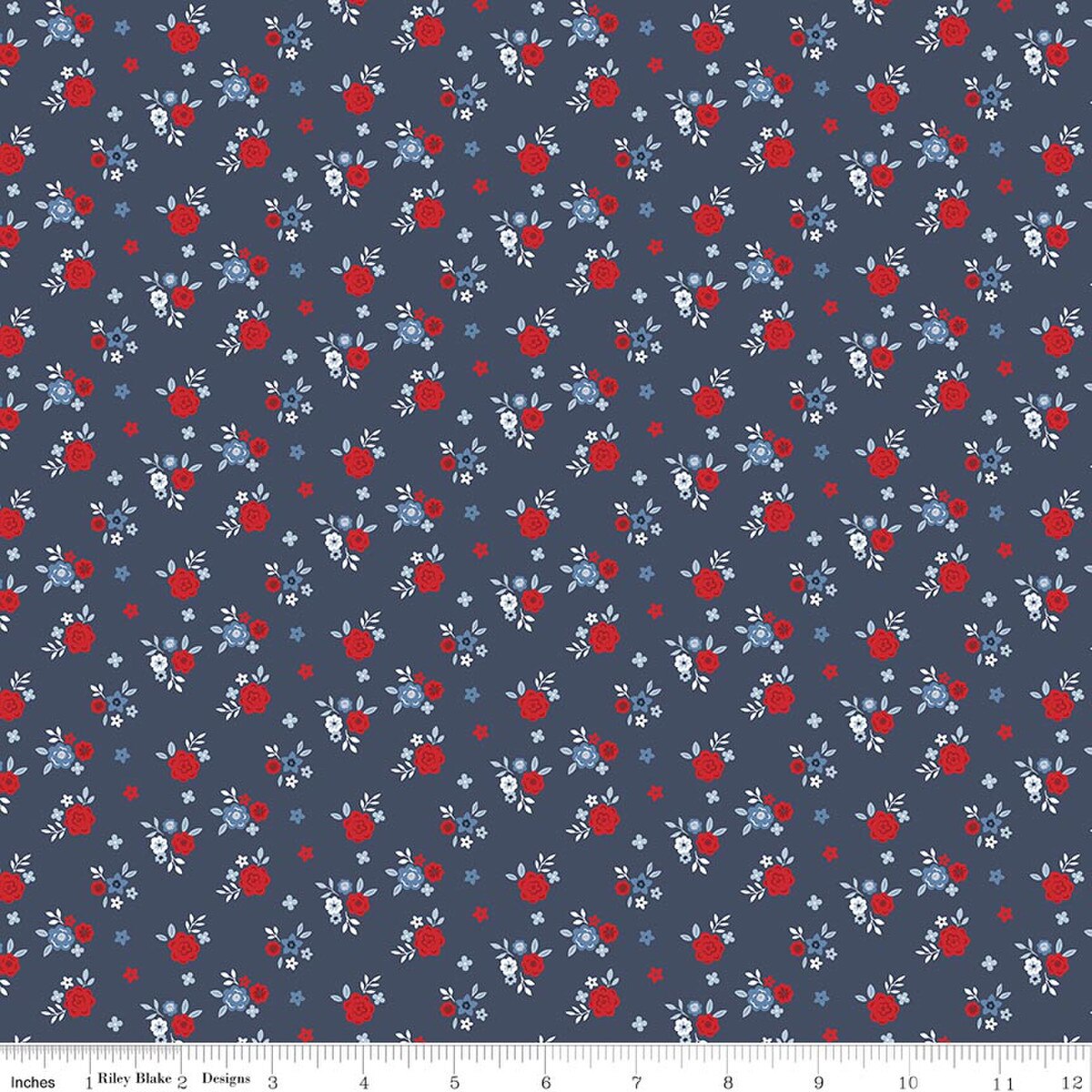 Hooray for the USA C18695-DENIM Flower Denim Dani Mogstad Riley Blake Half Yard
