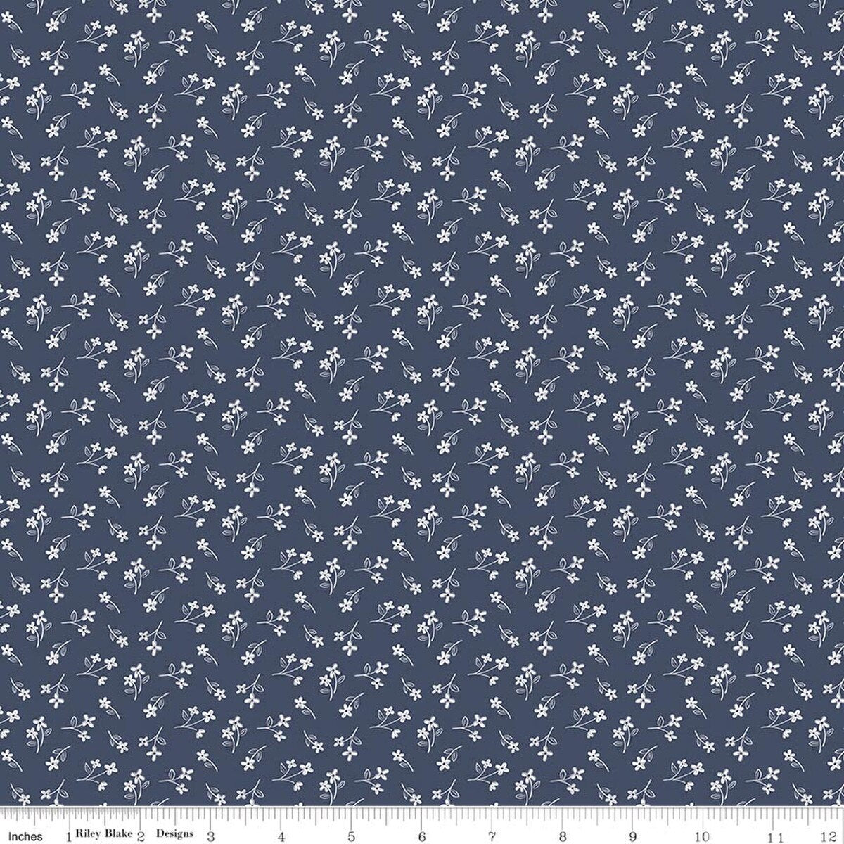 Hooray for the USA C18696-DENIM Flower Toss Denim Dani Mogstad Riley Blake Half Yard