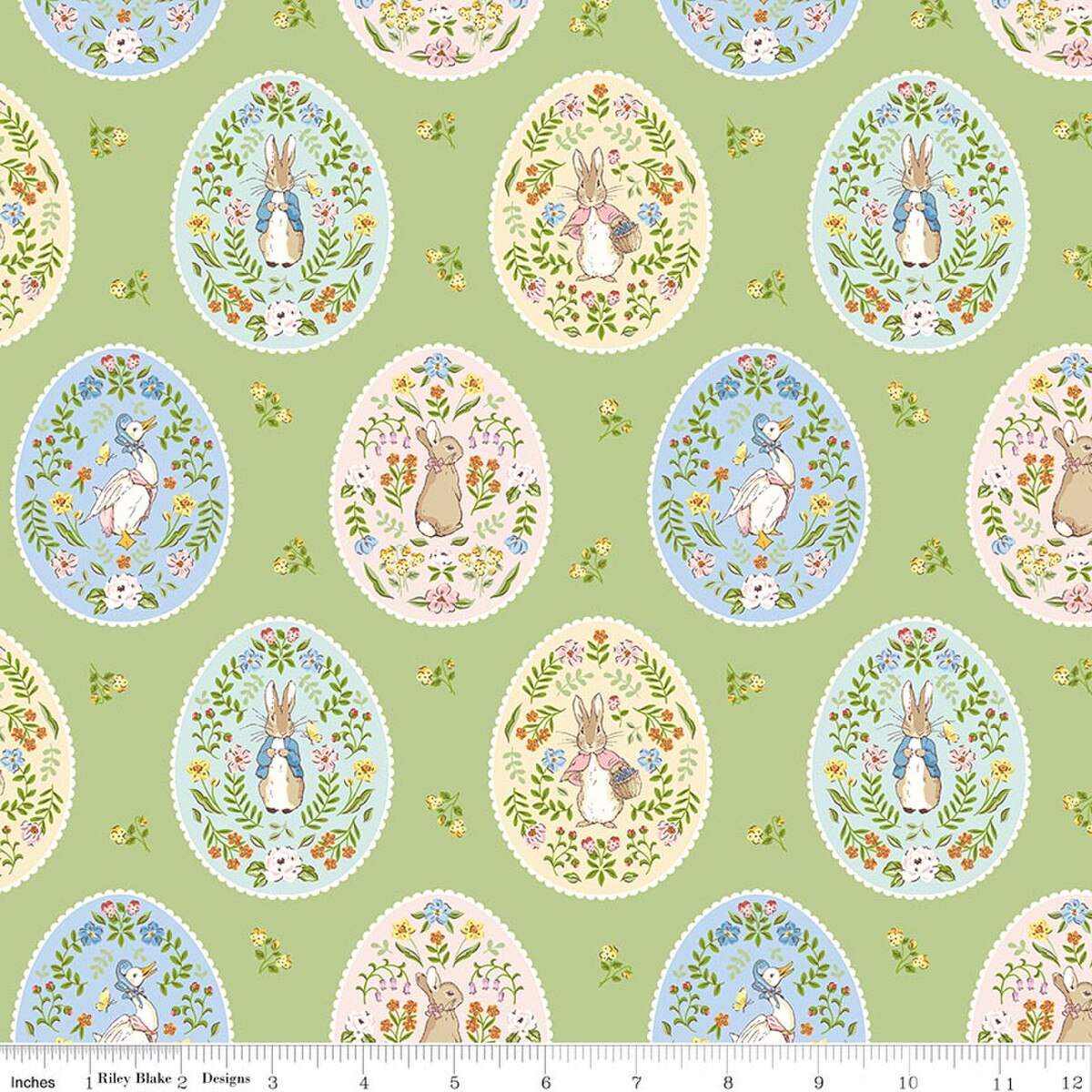 Peter Rabbit™ Spring Painted Eggs Beatrix Potter Riley Blake C18753-HONEYDEW Half Yard