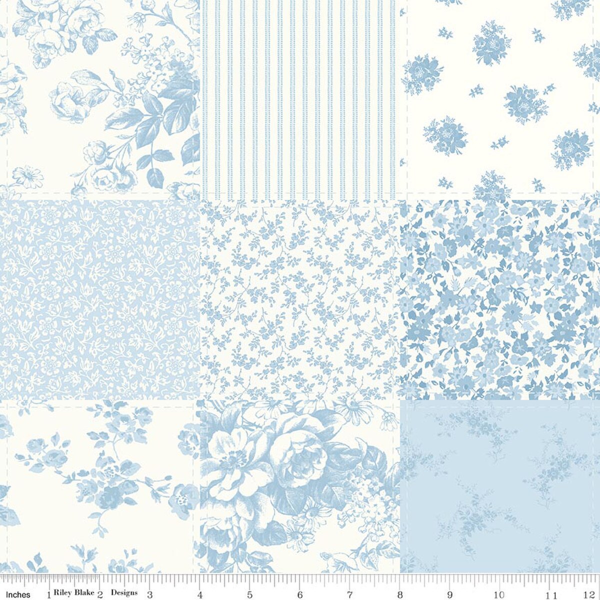 Rosewater Cottage Cheater Print Blue Laura Ashley Riley Blake Designs C18819­-BLUE Half Yard