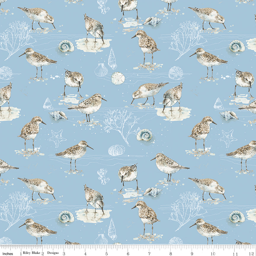 Sea Echoes Birds Blue C18821-BLUE Riley Blake Half Yard