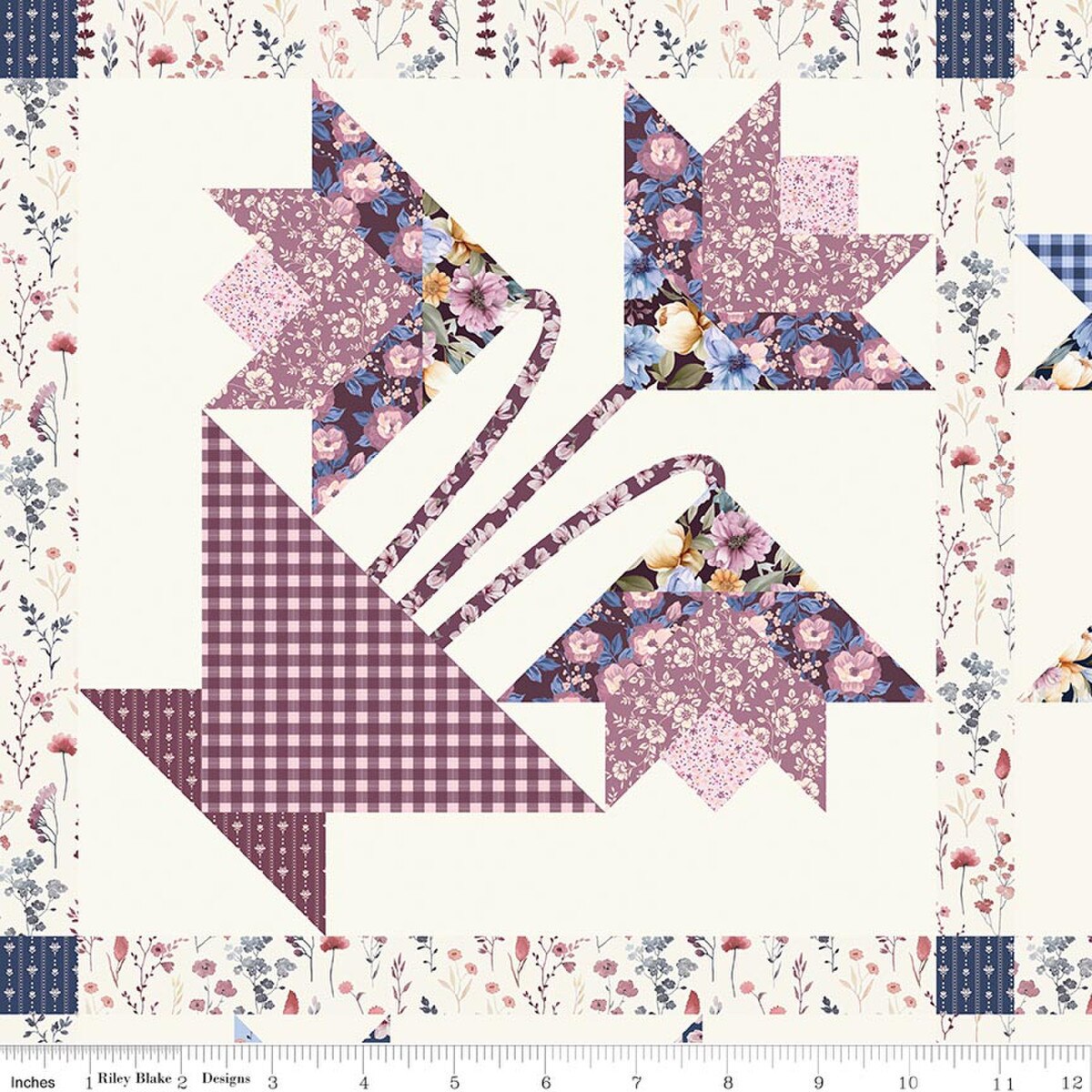 Twilight on the Prairie Tulip Baskets Cheater Print Cream Modern Prairie Riley Blake C18858-CREAM Half Yard