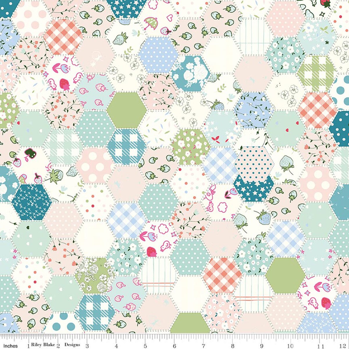 Ashmere Hexies Blue Minki Kim Riley Blake C18891­-BLUE Half Yard