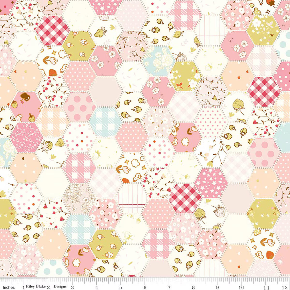 Ashmere Hexies Pink Minki Kim Riley Blake C18891­-PINK Half Yard