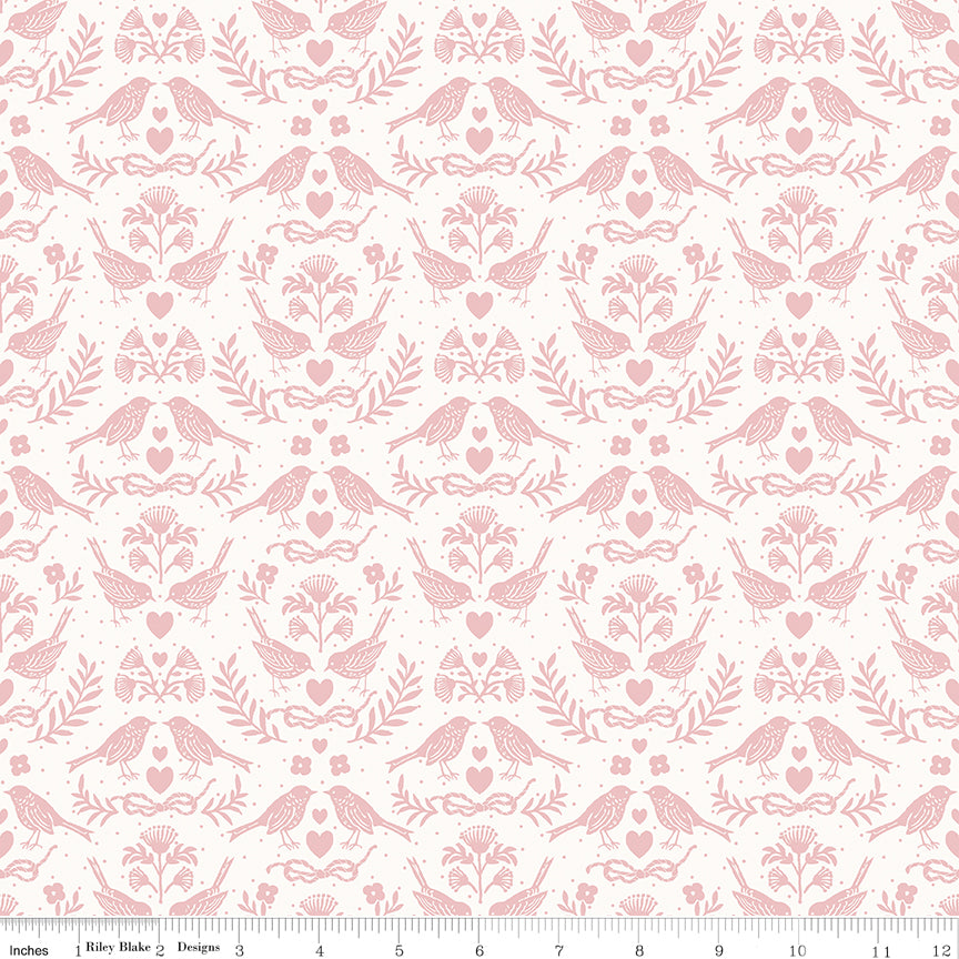 Little Garden Path Birds C19132-PINK Pink Riley Blake Half Yard
