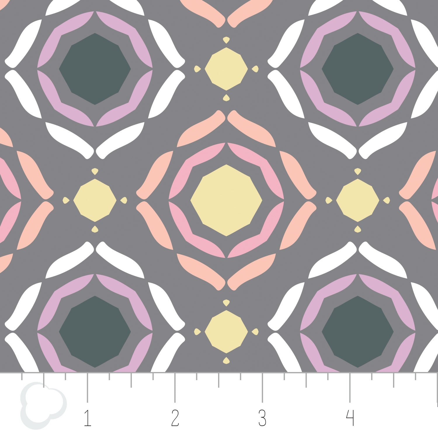 EMELIA DOUBLE GAUZE  MEDALLIONS  GREY CAMELOT FABRICS CAM2142801G/02 HALF YARD