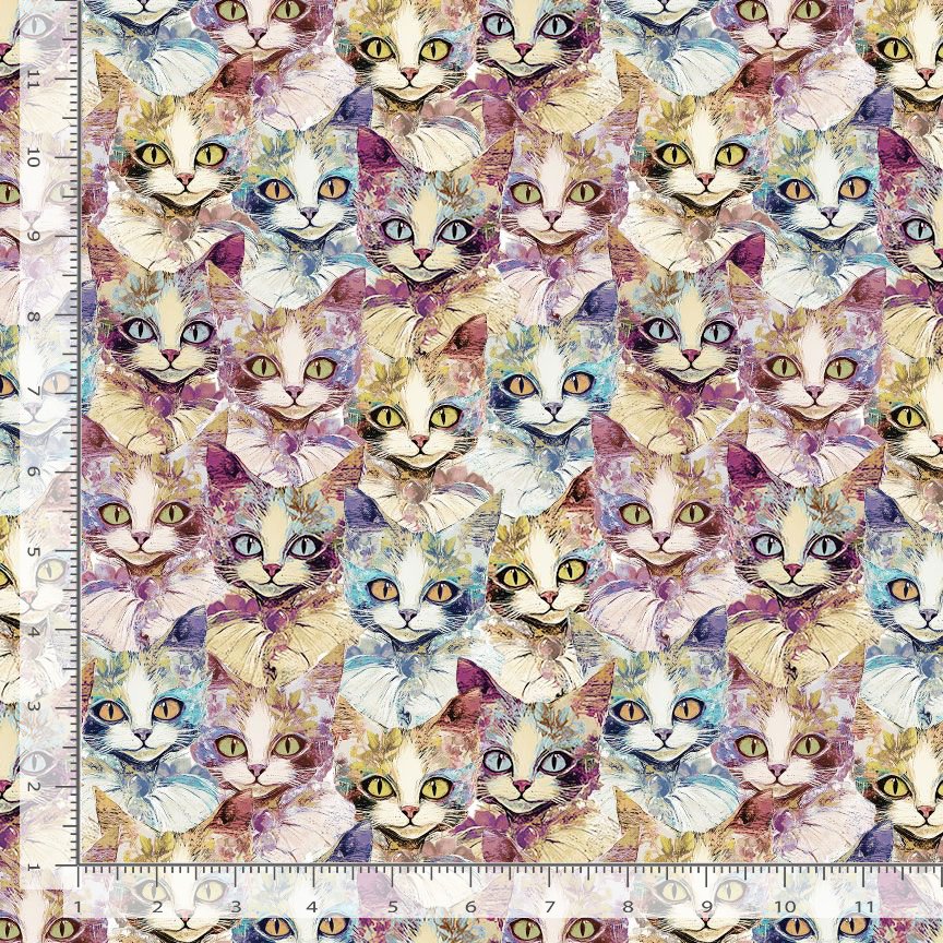 Looking Glass CAT-CD4502 MULTI Packed Cats Timeless Treasures Half Yard