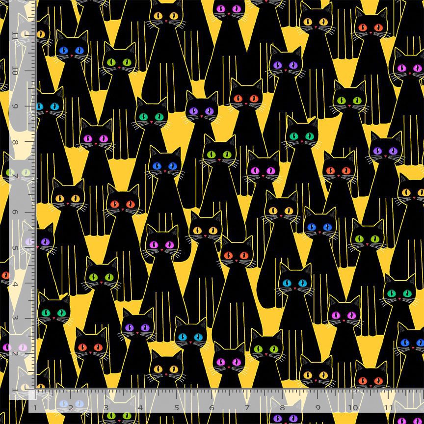 Purrsonality CAT-CD4603 BLACK Packed Cats Chong-a Hwang Timeless Treasures Half Yard