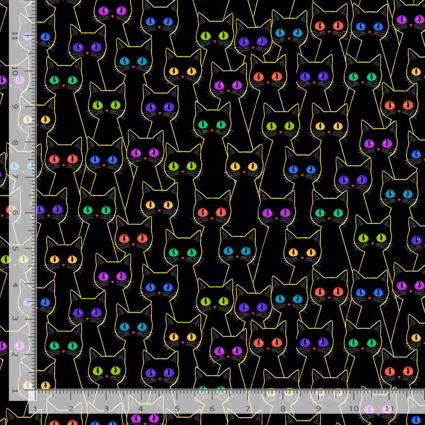 Purrsonality CAT-CD4604 JET Packed Multi Eye Cats Chong-a Hwang Timeless Treasures Half Yard