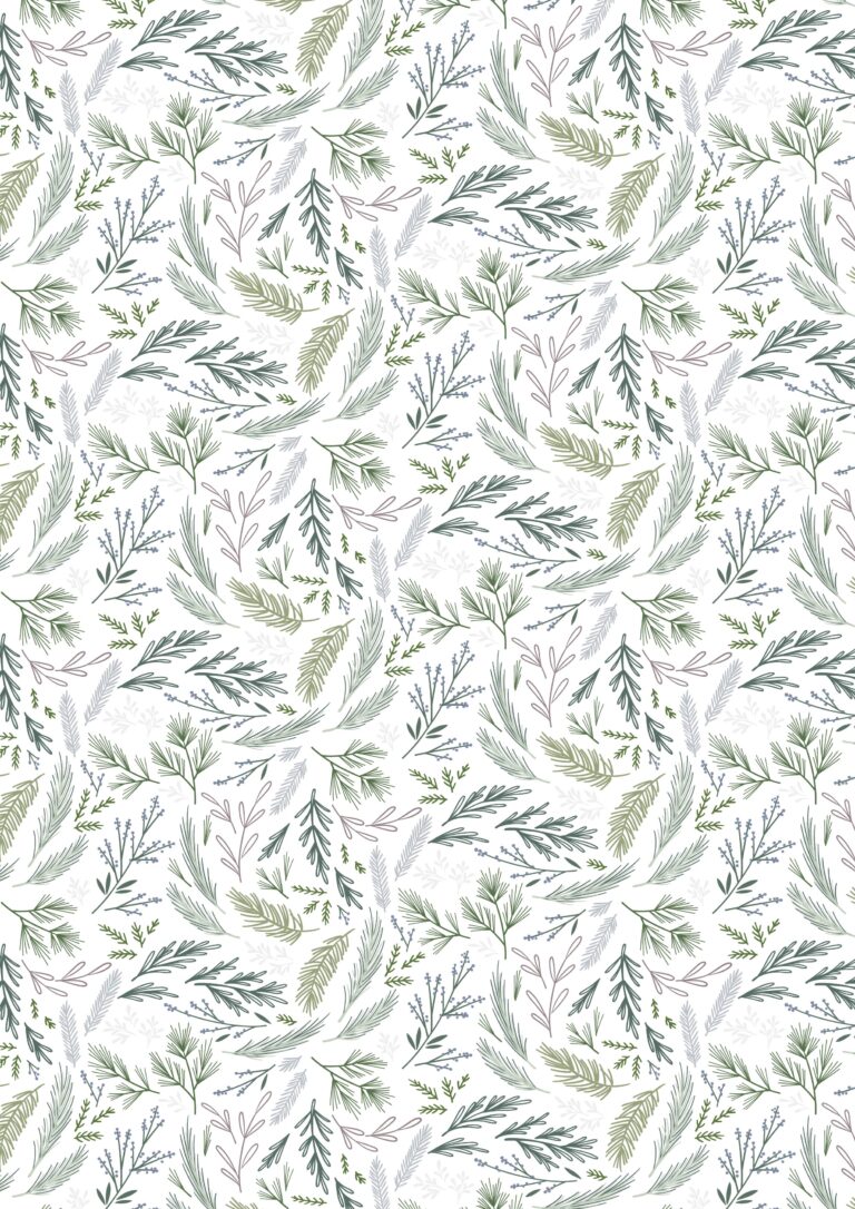 Winter's Garden Evergreen White Pearlescent CC74.1 Lewis & Irene Half Yard